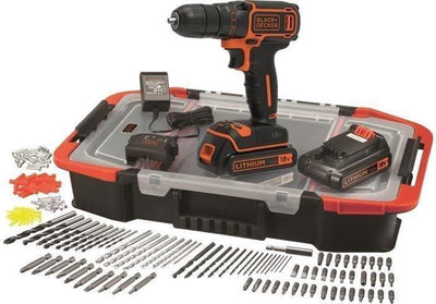 Black&Decker BCD001BAST-QW 18 Volt Schroef/-boormachine met 2 accu's, 160 ccessoires, box