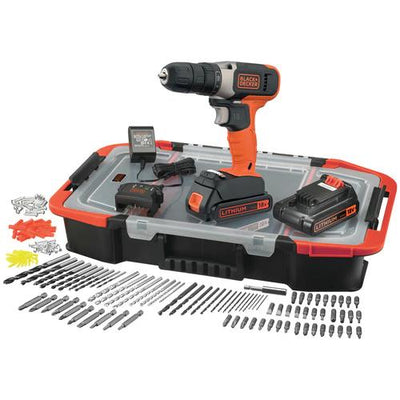 Black&Decker BCD001BAST-QW 18 Volt Schroef/-boormachine met 2 accu's, 160 ccessoires, box